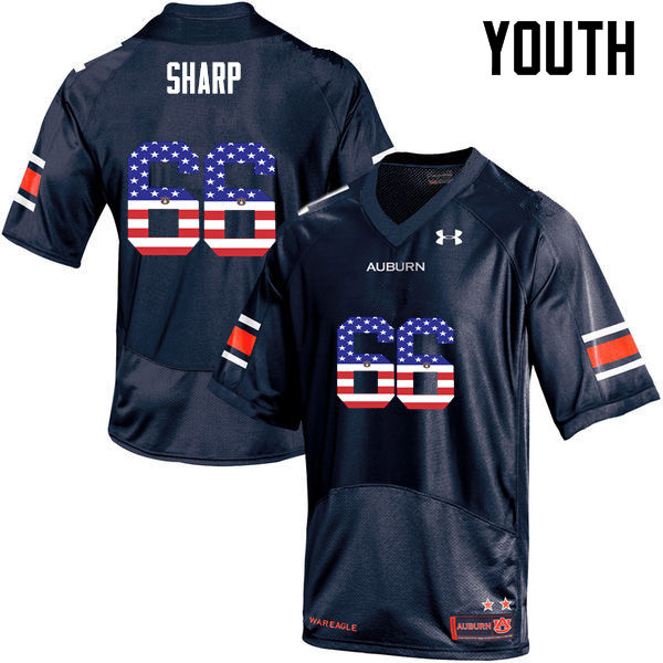 Youth #66 Bailey Sharp Auburn Tigers USA Flag Fashion College Football Jerseys-Navy - Click Image to Close